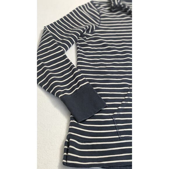LL Bean Ultrasoft Sweats 1/4 Zip Pullover Womens Large Navy Blue Stripe Shirt - Picture 6 of 11